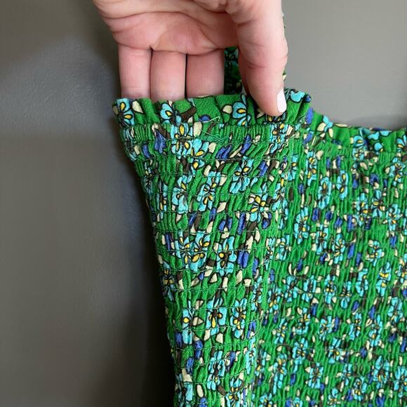RHODE Jasmine Dress Green Floral Smocked Mini Dress Size Large Bodycon Sexy Cute - Picture 9 of 16